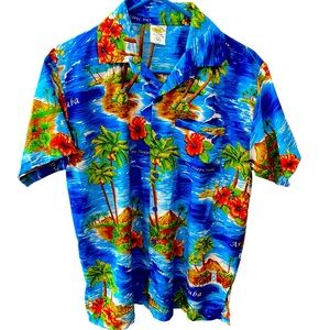 Unique Vintage Casual Multicolor Button Down Shirt with Aruba Tropical Flair Med